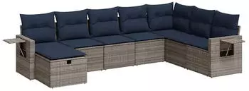 vidaXL Garten-Sofagarnitur 8-tlg. mit Kissen, Poly Rattan, Grau (3325537)