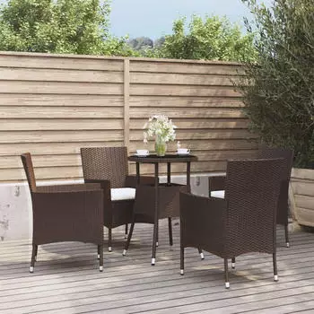 vidaXL Garten-Bistro-Set 5-tlg. mit Kissen, Poly Rattan, Schwarz (3187417)