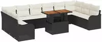 vidaXL Garten-Sofa-Set mit Speicher 11 pcs Schwarz Poly Rattan