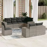 vidaXL 9-tlg. Garten-Sofagarnitur mit Kissen Schwarz Poly Rattan