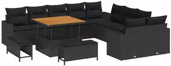 vidaXL Garten-Sofagarnitur H&ouml;henverstellbar 13-tlg. Schwarz Polyrattan (3361664)