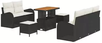 vidaXL Gartenlounge-Set 8-tlg. Poly-Rattan Schwarz (3362340)