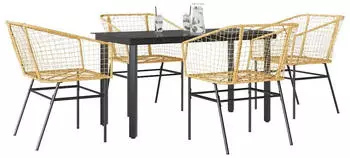 vidaXL Garten-Essgruppe 5-teilig Braun Polyrattan & Glas (3334592)