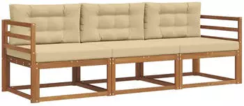 vidaXL Outdoor-Sofagarnitur mit Kissen 3-tlg., Natur/Beige (3367111)