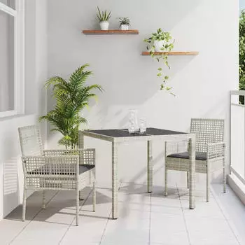 vidaXL Garten Essgruppe 3-tlg. Hellgrau Poly-Rattan (3334895)