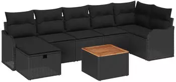 vidaXL Garten-Sofa-Set mit Kissen 8-teilig Schwarz Poly Rattan (3360824)