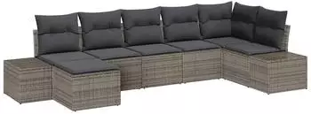 vidaXL Garten-Sofa-Set mit Kissen & Stauraum, 7-tlg., Poly Rattan, Grau (3355818)