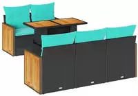 vidaXL 6-teiliges Gartensofa-Set mit Kissen, schwarz, Polyrattan, Akazie