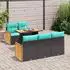 vidaXL Gartensofa-Set 6-teilig mit Kissen, Polyrattan/Akazie, schwarz (3327662)