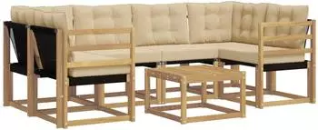 vidaXL Outdoor-Sofagarnitur mit Kissen 7-tlg., Wei&szlig;/Beige (3389251)