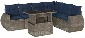 vidaXL Gartensofa-Set 7-teilig mit Kissen, Polyrattan, Grau (3268561)