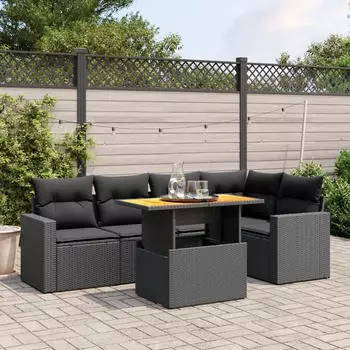 vidaXL Garten-Sofagarnitur 6-tlg. mit Kissen Poly Rattan Grau (3327042)