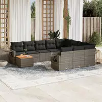 vidaXL 11-tlg. Garten-Sofagarnitur mit Kissen Beige Poly Rattan