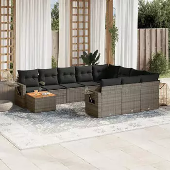 vidaXL Garten-Sofagarnitur 11-tlg. mit Kissen Poly Rattan Beige (3224743)