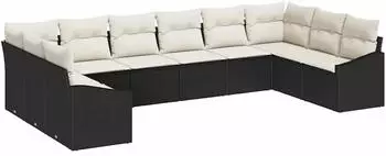 vidaXL Gartenlounge-Set 10-tlg. Poly-Rattan Schwarz/Creme (3355566)