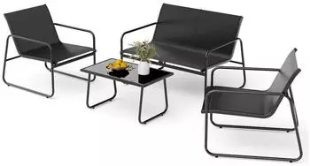 Mondeer Gartenm&ouml;bel-Set 4-teilig, Stahl & Textilene, 2-Sitzer Sofa, 2 St&uuml;hle, 1 Tisch, Schwarz