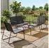 Mondeer Gartenmöbel-Set 4-teilig, Stahl & Textilene, 2-Sitzer Sofa, 2 Stühle, 1 Tisch, Schwarz