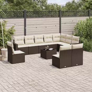 vidaXL Garten-Sofagarnitur 11-tlg. mit Kissen, Poly Rattan, Schwarz (3219105)
