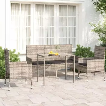 vidaXL Garten-Lounge-Set 4-tlg. mit Kissen Poly Rattan Grau (319505)