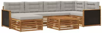 vidaXL Outdoor-Sofagarnitur mit Kissen 7-tlg. Natur/Hellgrau (3383584)