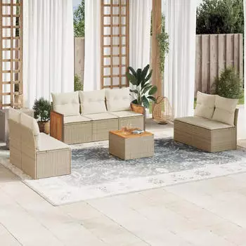 vidaXL Garten-Sofagarnitur 8-tlg. mit Kissen, Poly Rattan, Grau (3259967)