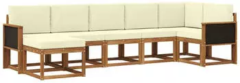 vidaXL Outdoor-Sofagarnitur mit Kissen 7-tlg. Polyester Natur/Creme (3385381)