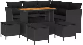 vidaXL Garten-Sofa-Set mit Kissen und Stauraum 9-tlg., Schwarz (3363439)