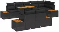 vidaXL Garten-Sofa-Set mit Speicher 9 pcs Schwarz Poly Rattan