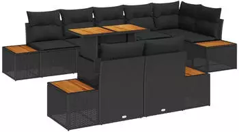 vidaXL Garten-Sofa-Set 9-teilig mit Stauraum, Poly Rattan, Schwarz (3358817)