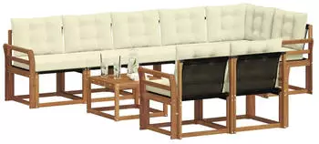vidaXL Outdoor-Sofagarnitur mit Kissen 9-tlg., Natur/Creme (3368809)