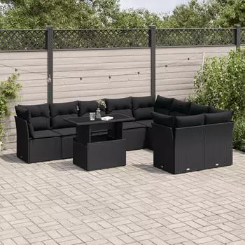 vidaXL Gartenlounge-Set 10-tlg. mit Kissen, Poly Rattan, Grau (3266840)