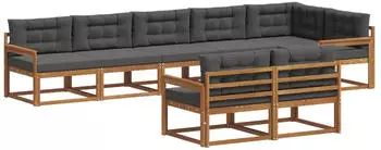 vidaXL Outdoor-Sofagarnitur mit Kissen 8-tlg., Natur/Anthrazit (3367745)