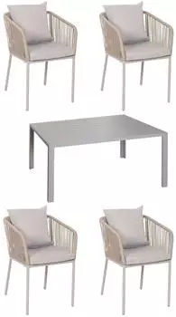 MCW Sitzgruppe N41 Tisch + 4 St&uuml;hle Alu Seilgeflecht 140x80cm, hellgrau (MCW-N41)