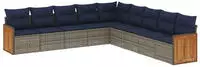 vidaXL 9-teiliges Gartensofa-Set mit Kissen, grau, Polyrattan
