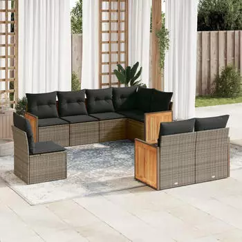 vidaXL Gartenlounge-Set 9-tlg. mit Kissen, Poly Rattan, Schwarz (3227847)