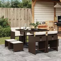 vidaXL 17-tlg. Garten-Essgruppe mit Kissen Beige Poly Rattan