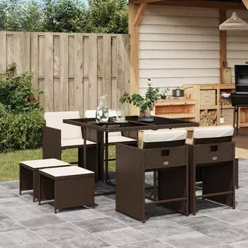 vidaXL Garten-Essgruppe 17-tlg. mit Kissen Poly Rattan Beige (3277959)