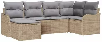 vidaXL Garten-Sofa-Set mit Kissen 6-tlg. Poly Rattan Beige/Hellgrau (3354439)