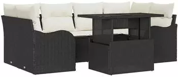vidaXL Garten-Sofagarnitur 7-tlg. Poly-Rattan Schwarz mit Kissen (3357130)