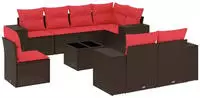 vidaXL 9-teiliges Gartensofa-Set mit Kissen, braun, Polyrattan