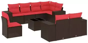 vidaXL Gartensofa-Set 9-teilig mit Kissen, Polyrattan, Braun (3222853)