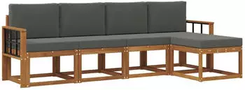 vidaXL Outdoor-Sofagarnitur mit Kissen, 5-tlg., Natur/Anthrazit (3366265)