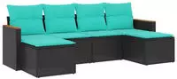 vidaXL 6-teiliges Gartensofa-Set mit Kissen, schwarzes Polyrattan