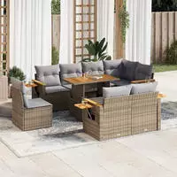 vidaXL 9-tlg. Garten-Sofagarnitur mit Kissen Beige Poly Rattan Akazie