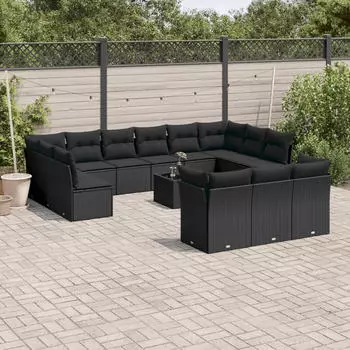 vidaXL Garten-Sofagarnitur 13-tlg. mit Kissen Hellgrau Poly Rattan (3250291)