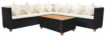 vidaXL Garten-Lounge-Set 5-tlg. Poly Rattan Schwarz mit Auflagen (42997)
