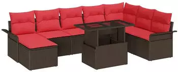 vidaXL Gartenlounge-Set mit Kissen 9-tlg. Poly-Rattan Braun (3348340)