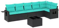 vidaXL 7-teiliges Gartensofa-Set mit Kissen, schwarzes Polyrattan
