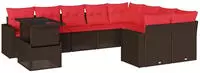 vidaXL 10-teiliges Gartensofa-Set mit Kissen, braun, Polyrattan