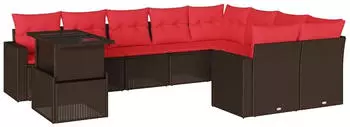 vidaXL Gartensofa-Set 10-teilig mit Kissen, Polyrattan, Braun (3267514)